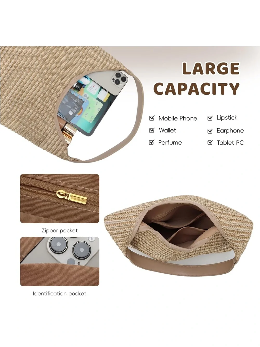 Woven Straw Tote Handbag
